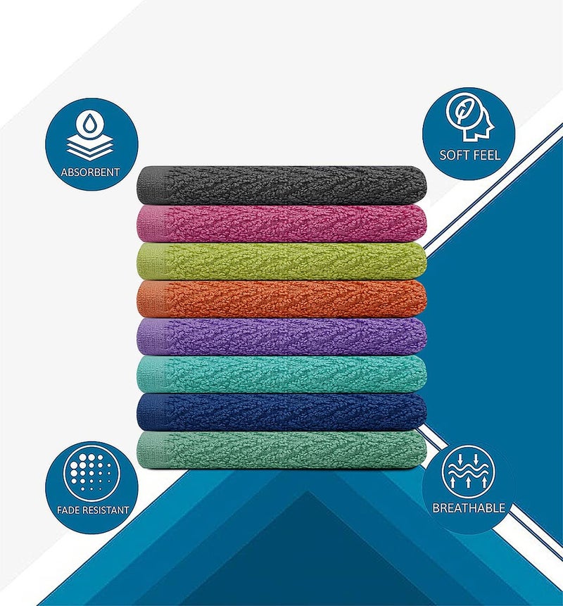 ZUPERIA Zigzag Wash Cloth -8 Pack -12"" x 12""- Highly Absorbent Soft Washcloths for Face, Gym Towels, Hotel Spa Quality, Reusable Multipurpose Towels (Assorted) - Image 3